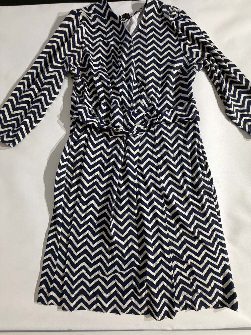 Talbots Blue White Chevron Zig Zag Faux Wrap Dress Womens L